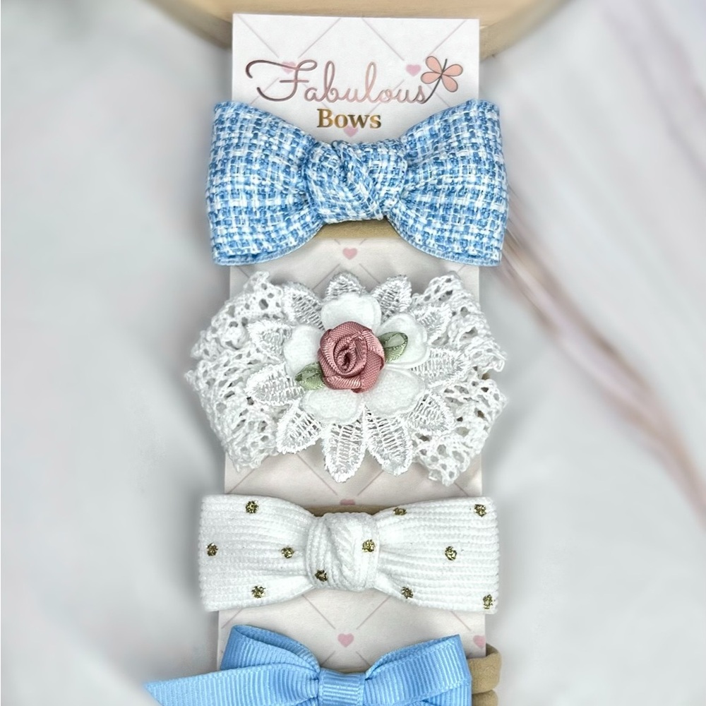 Kids Hair Accessory Set - Blue, White, and Pink